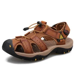 Premium brown men's outdoor closed-toe sports sandal with durable anti-slip sole
