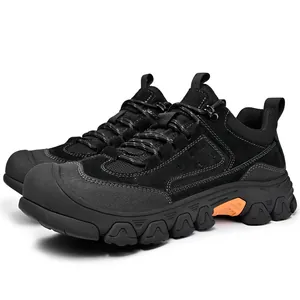 Durable men's black hiking shoes with rugged anti-slip soles for outdoor activities