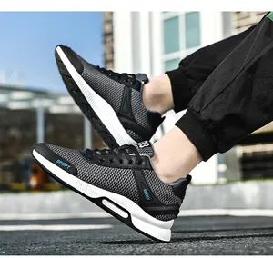 Detail view of grey breathable mesh height-increasing men's sports shoes outdoors