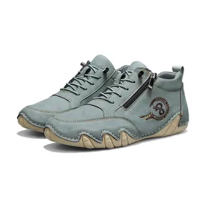 Herren Martin Boots mit Octopus-Sohle und seitlichem Reißverschluss in Blau-Grau