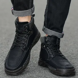 Bottes Martin rétro pour hommes en cuir mat noir avec semelles durables et design élégant