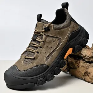 Professional brown men's outdoor hiking shoes with rugged non-slip rubber lug sole