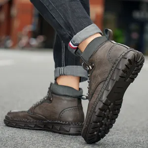 Bottes Martin vintage pour hommes en cuir vieilli avec design montant pour l'hiver