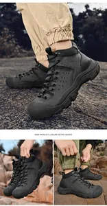 Detailed outdoor view of men's rugged hiking boots with reinforced toe caps and thick soles