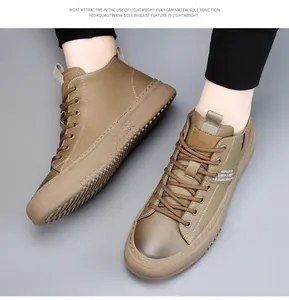 Sneaker mid-top da uomo in pelle marrone con suola leggera in schiuma EVA di qualità