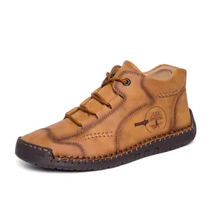 Stivali da Lavoro High-top da Uomo in Pelle TPU Cucita Outdoor Casual Scarpe alla Moda Suola in Gomma Antiscivolo Stringate Taglie Comode