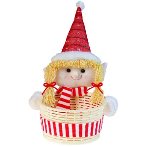 Cestino per caramelle natalizio con bambola elfo per decorazione da tavolo e regali bambini