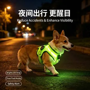 LED glowing dog harness with adjustable straps and USB charging for night safety