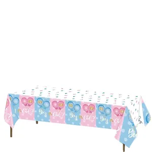 Rosa und blaue Gender Reveal Einweg Tischdecke für Baby Shower Party Dekoration.