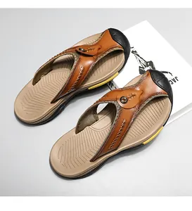 Infradito da uomo in pelle bovina marrone fatte a mano, eleganti sandali estivi casual