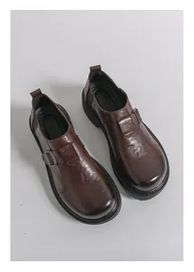 Detailansicht brauner Vintage-Leder-Monkstrap-Loafer für Herren mit dicker Sohle.