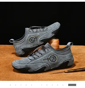 Premium grey breathable men's casual octopus loafers in a retro handcrafted style setting