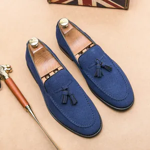 Men's Retro Suede Tassel Loafers Pointed Toe Business Casual Slip-on Shoes British Style Vintage Dress Loafers For Men