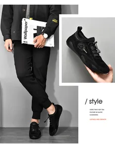 Black breathable men's octopus-style loafers with elastic drawstring laces