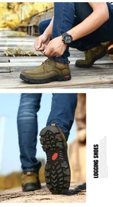Men's genuine leather outdoor shoes with durable rubber sole for hiking and travel