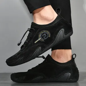 Breathable black casual men's loafers with octopus anti-slip sole design