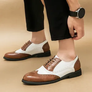 Men's British Style Business Formal Brogue Oxford PU Leather Dress Shoes Wingtip Carving Wedding Shoes For Groom Office
