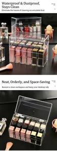 Clear acrylic lipstick storage box with dustproof lid and multiple compartments