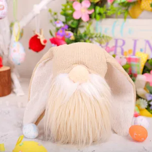 Adorable Easter gnome plush with long bunny ears and white beard for spring party decor