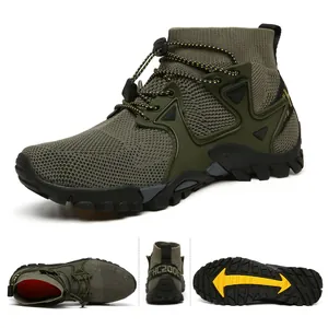 Vista dettagliata che mostra più angolazioni di scarpe da trekking con tomaia in mesh.