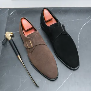 Herren PU Leder Monk Strap Schuhe Spitze Zehe Business Casual Büro Mode Halbschuhe Atmungsaktiv Gentlemen Fußbekleidung