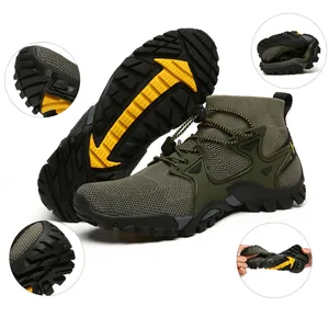 Scarpe da trekking outdoor verde militare alte con mesh traspirante e suola antiscivolo