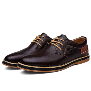 Classic dark brown men's business casual leather shoes with lace-up texture design
