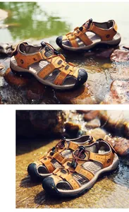 Duurzame heren outdoor riviersandalen van synthetisch leer met gesloten neus op rivierstenen