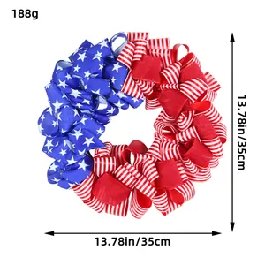 American Independence Day ribbon wreath with red white blue stars and stripes 13.78in