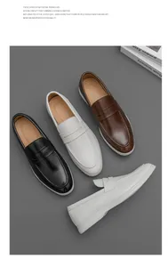 Mocassins de bureau élégants pour hommes en noir, blanc et marron sur fond gris