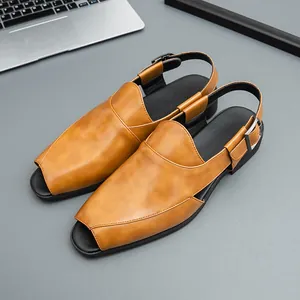 Elegantes sandalias Peshawari de cuero marrón para hombre con correa ajustable