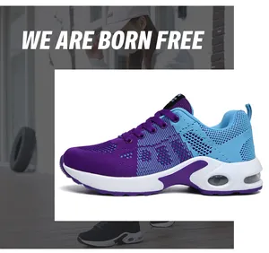 Scarpe da corsa fly-knit viola da donna con comoda suola a cuscinetto d'aria sport