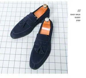 Hochwertige marineblaue Wildleder-Slipper mit Quasten-Design für Herren zum Schlüpfen
