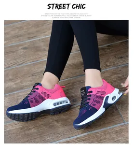 Eleganti scarpe da corsa da donna in maglia blu e rosa con ammortizzazione ad aria