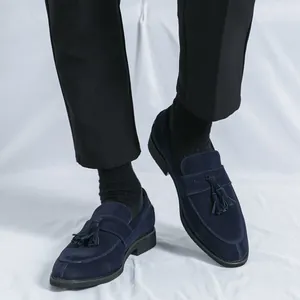 Elegante marineblaue Wildleder-Slipper mit Quasten für Herren im britischen Casual-Design