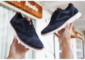 Chaussures brogue légères en tricot pour hommes bleu marine à lacets vintage