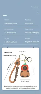 Cute 3D Capybara PVC character keychain with strawberry hat charm and wrist strap detail.