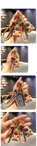 Close-up of cute 3D Capybara keychain doll pendant on car keys and backpack