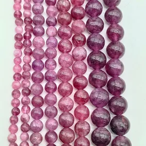 Detail view showing natural lavender amethyst round beads in multiple sizes for jewelry making