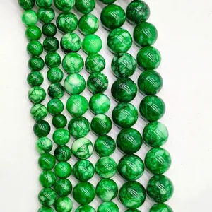 Polished green round beads with marble texture for DIY jewelry and necklace making