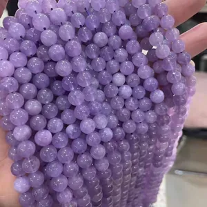 Perles de lavande améthyste naturelles de forme ronde lisse pour la création de bijoux