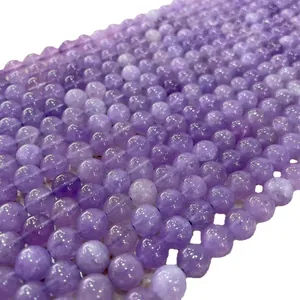 Belles perles rondes en améthyste lavande naturelle pour création de bijoux DIY.