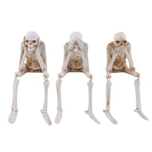 Set of 3 Halloween resin skeleton ornaments in See Hear Speak No Evil poses for decor