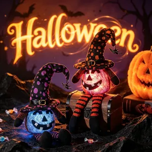 Halloween Leuchtende Kürbis Hexenhut Lange Beine Plüschpuppe Tisch Ornament Festival Party Weinflasche Hülle Home Deko