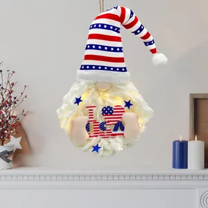 Decorazione da Parete a Gnomo LED per il Giorno dell'Indipendenza Ghirlanda Patriotica Bandiera Americana Ornamento I Love USA