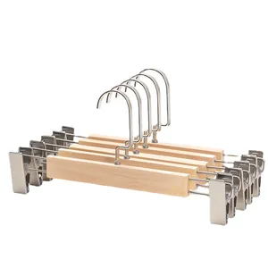 Premium-Hosenbügel aus Massivholz mit verstellbaren Metallclips für Röcke und Hosen