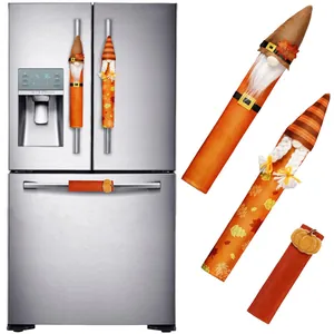 Set of 3 Harvest Festival gnome refrigerator handle covers for Thanksgiving kitchen decor.