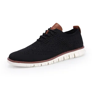 Chaussures richelieus en tricot noir pour hommes avec semelle blanche légère style décontracté