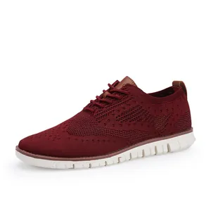 Chaussures richelieu en tricot bordeaux avec semelle blanche souple et légère pour homme