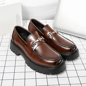 Mocassini da Uomo in Stile Britannico Con Morsetto Suola Spessa Rialzanti Scarpe in Pelle PU Casual Affari per Ufficio Quotidiano